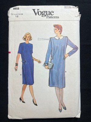 Vogue Sewing Pattern 8858 Misses Dress Loose Fitting With Shoulder Pads Size 12