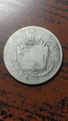 1866 Costa Rica Silver 50 Centavos Nice Original Circulated Example         S434
