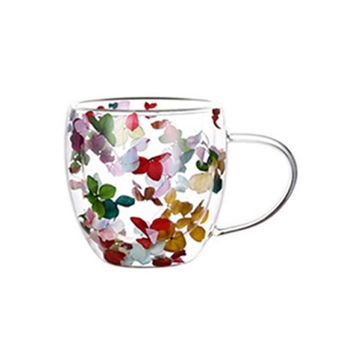 Dried Flowers Double Wall Clear Glass Coffee Mug with Handle Insulated Gl 1212 - Foto 5 di 17