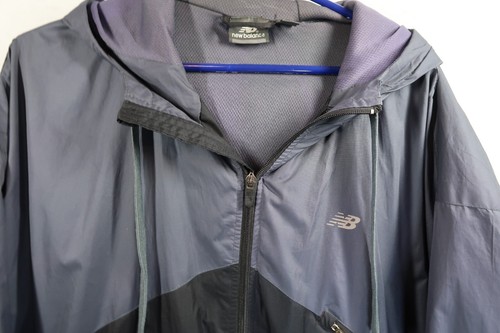 New Balance Hooded Jacket Mens Sz 3XL Lightweight Full Zip Lined Black Grey READ - Picture 5 of 12