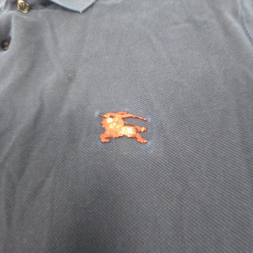 Burberry Shirt Mens LARGE Blue Short Sleeve Collared Polo T Shirt Logo Size L - Picture 2 of 9