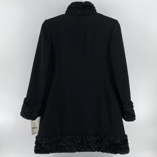 Albert Nipon Women's Med. 100% Wool Black Long Pea Coat Jacket W/Fur Trim NWT - Picture 4 of 12