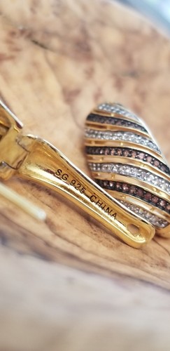 Ross Simons Brown & Clear cz Hoop 18k Yellow Gold/Sterling Silver Earrings - Picture 13 of 15