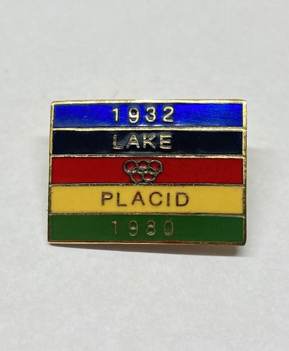 Vintage Lake Placid Olympic Colors Enamel Pin Olympic Games Flag Rings - Picture 2 of 6