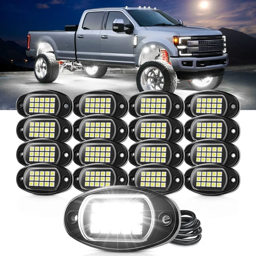 16 Pods Pure White LED Rock Lights Underbody Glow Lighting Kits Truck Waterproof