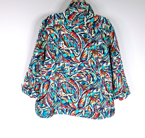 Draper's & Damon's Womens Jacket 2X Blue Red 3/4 Sleeve Button Front Pocket - Picture 2 of 12
