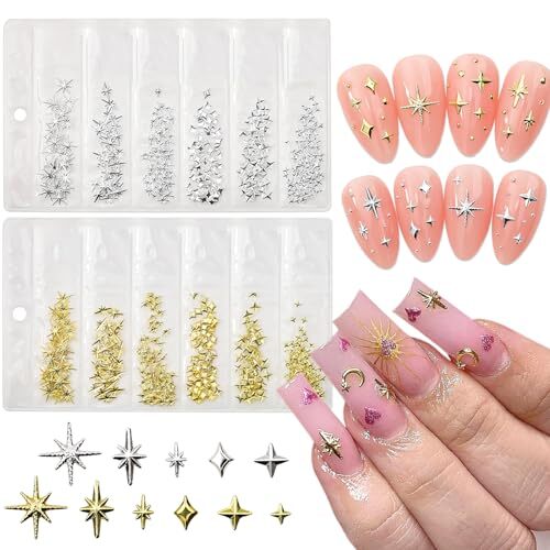 400 Stück 3D Nagel Charms Gold & Silber – Sterne, Monde & Glitzersteine Für DIY Maniküre