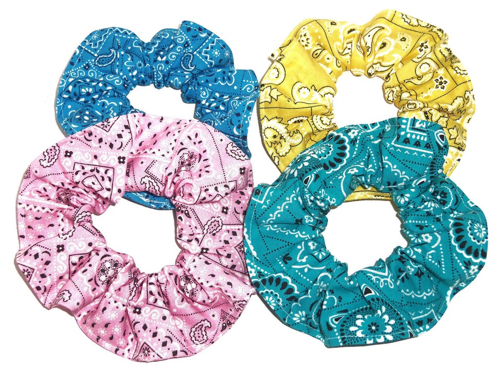 Hair Scrunchie Bandana Western Print Paisley Red Blue Pink Scrunchies ...