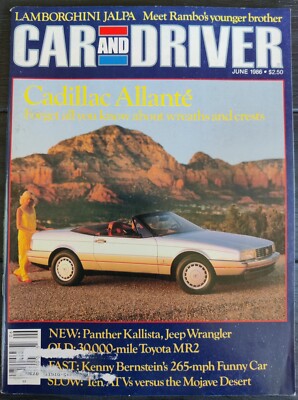 Car & Driver Magazine June 1986 Cadillac Allante Lamborghini Jalpa Jeep Wrangler