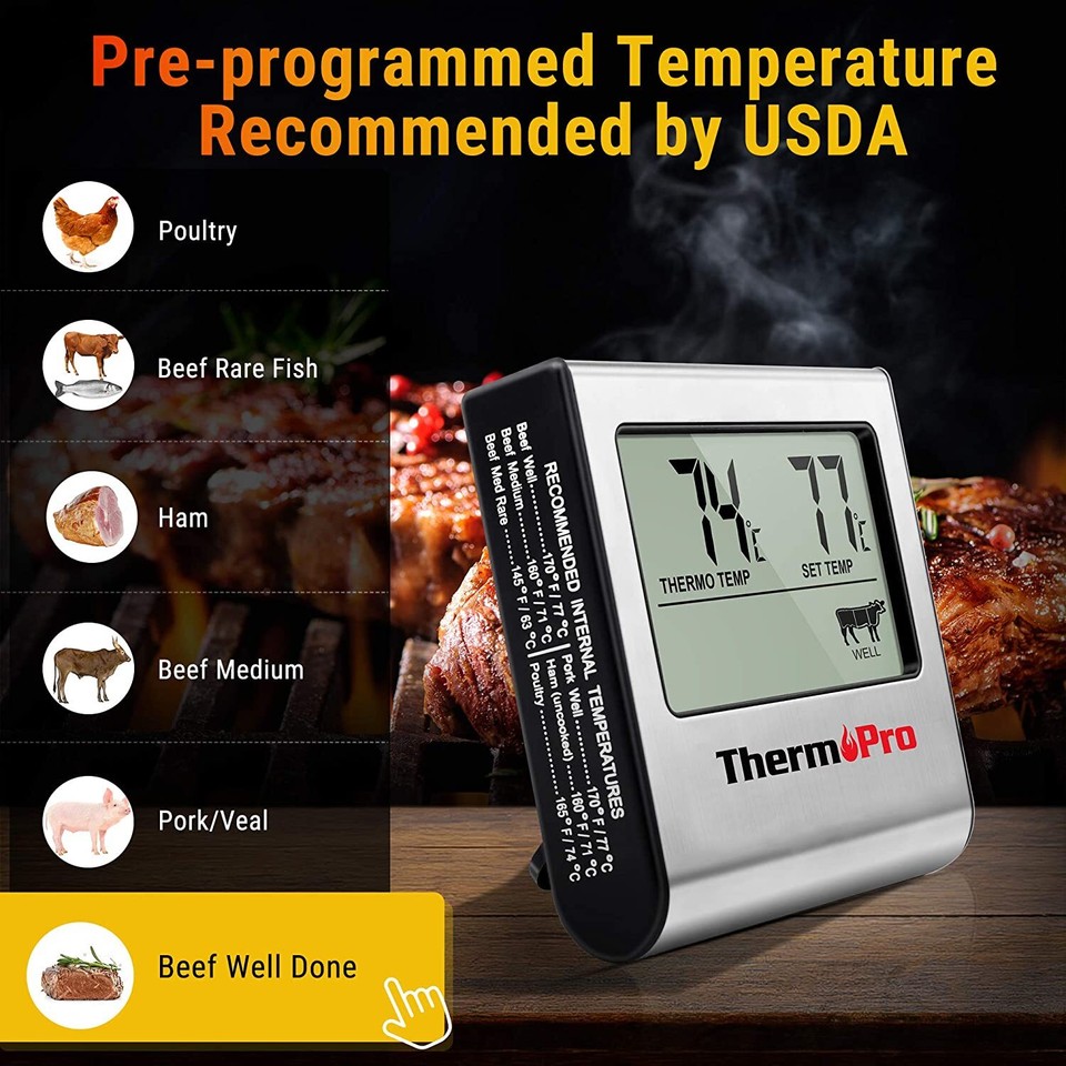 ThermoPro TP16 Digitales Bratenthermometer – Fleischthermometer Für Ofen, Edelstahl