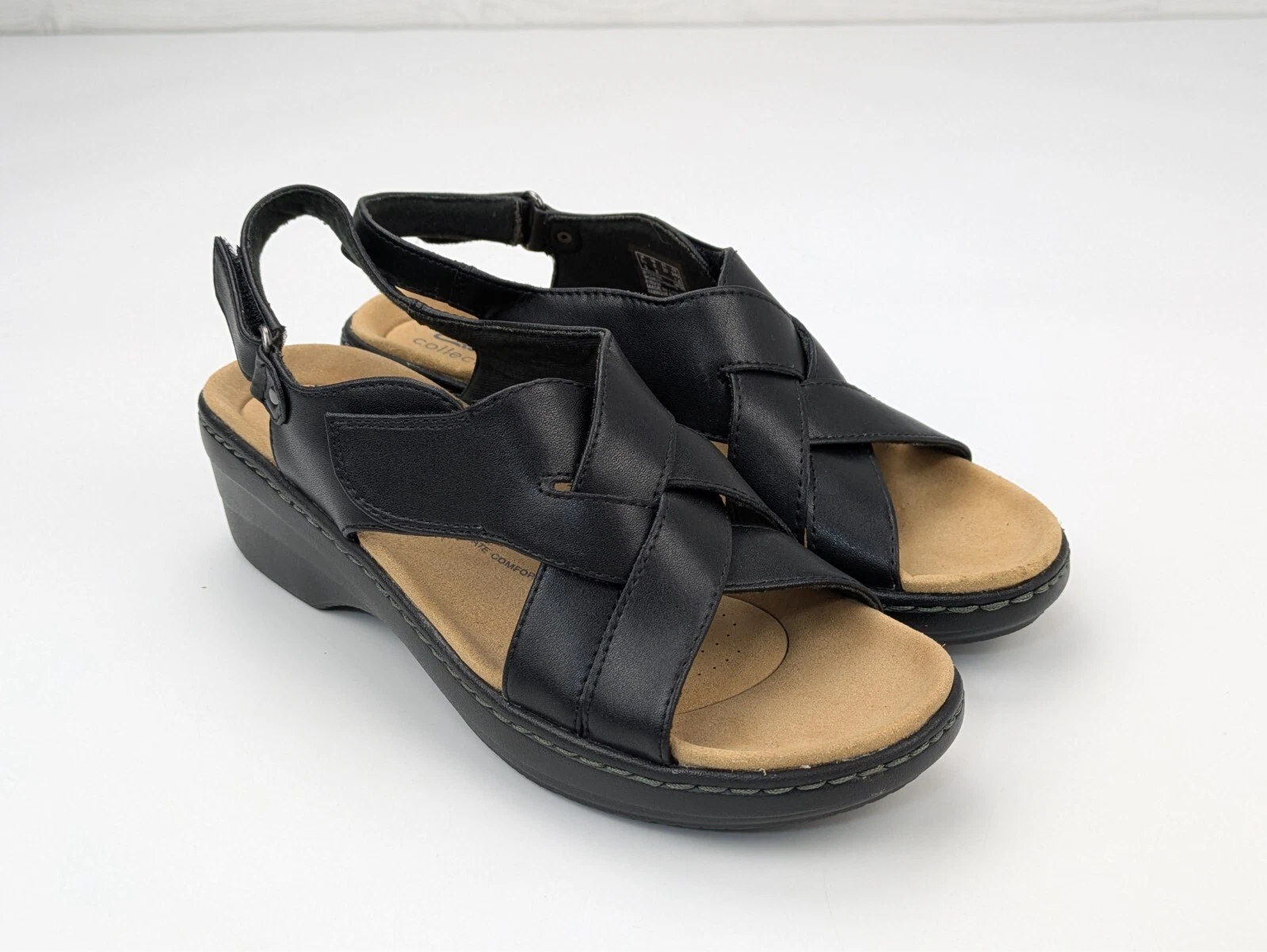CLARKS Merliah Echo sandali donna con zeppa taglia 8 pelle nero