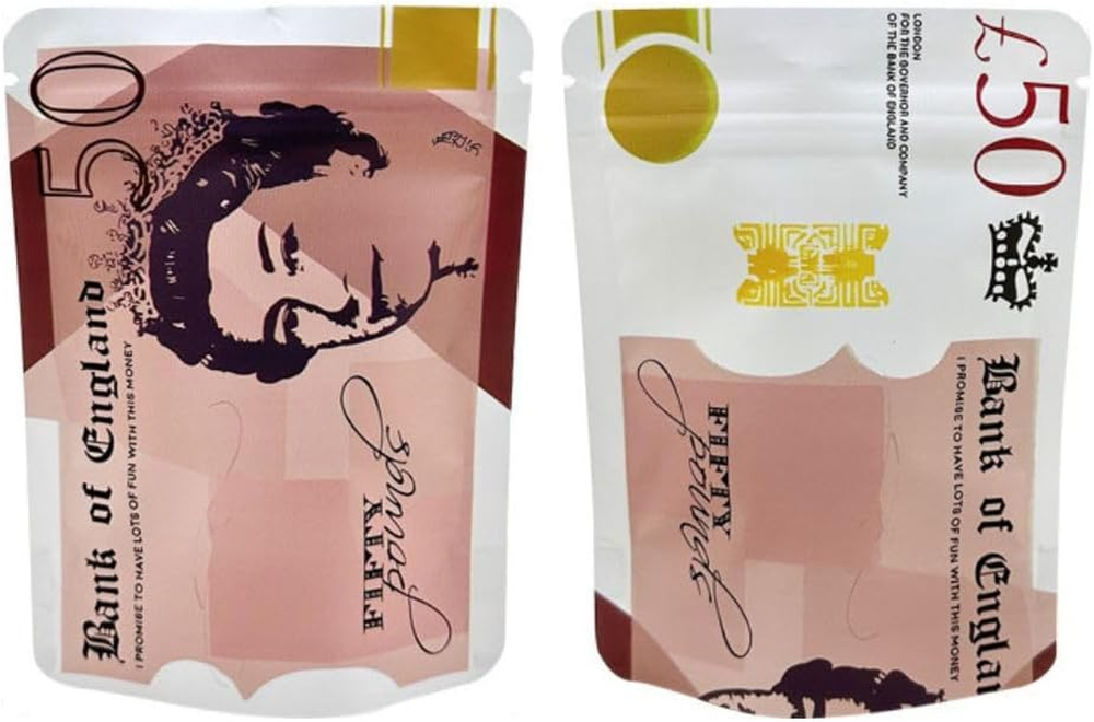 100 Pack 3.5 Gr Mylar Bags Money Design Resealable Storage Baggies