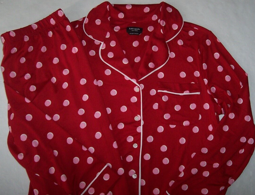 NWT Kate Spade Red/Pink/White SHADOW DOTS Stretch Knit Pajama/Lounge Set M CUTE