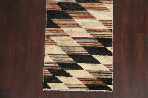 Geometric Modern Moroccan Oriental Runner Rug Hand-knotted Narrow Carpet 2'x7' - Picture 5 of 12