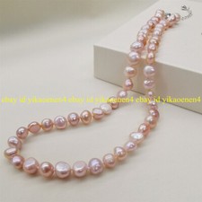 Natural 8-9mm White Pink Purple Freshwater Baroque Pearl Necklace 18" 