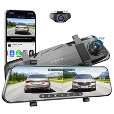 Rearview Mirror Dash Camera 10"Full Touch Screen WiFi 1080P Front +Rear Car DVR