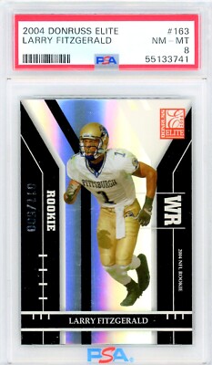 2004 Donruss Elite LARRY FITZGERALD Rookie 11/500 Card RC 1/1 Jersey # 163 PSA 8