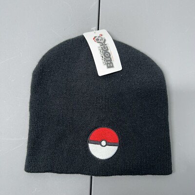 NWT Nerd Block Beanie Hat One Size Black Knit Pokemon Powerball Embroidered