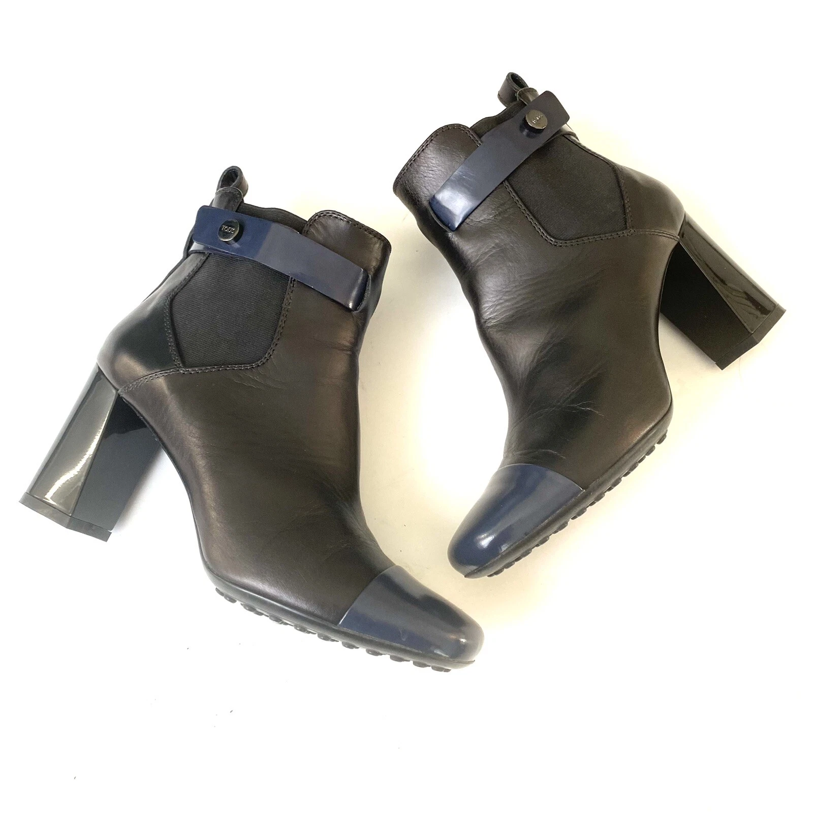 TOD’S Stivaletti TODS donna 36 (US 6) neri in pelle con punta a cappuccio quadrati blocco guarigione