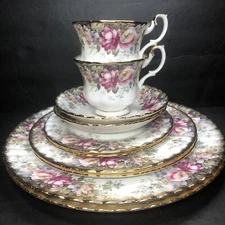Lof of 2 ROYAL ALBERT AUTUMN ROSES 5 pc Place Settings, teacup saucer plates