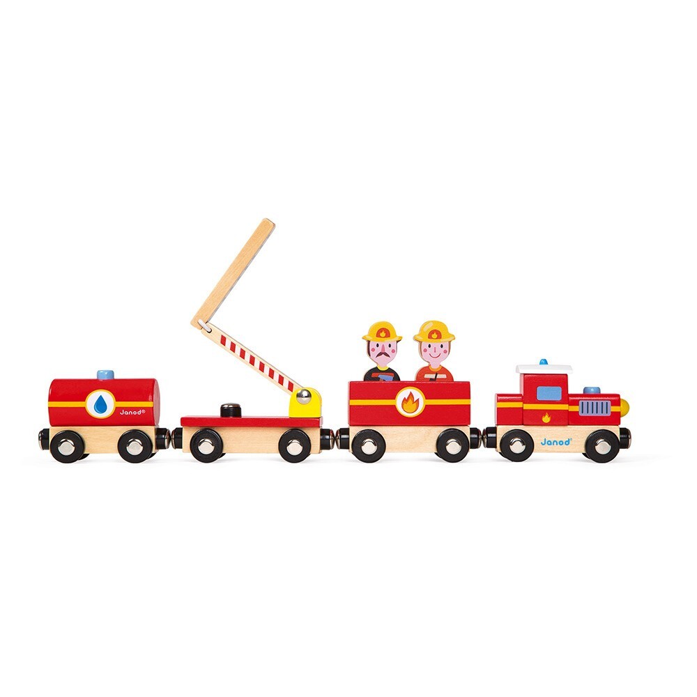 JANOD -Wooden childrens Story Firefighters Train Playset Age 2+ years