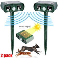 2 PK Animal Repeller Ultrasonic Solar Power Outdoor Pest Cat Mice Deer Sensor US