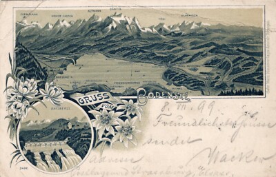 117/198 AK BODENSEE gel. 1899 nach LEIPZIG DR. WOLFF - RHEINFALL RORSCHACH ARBON