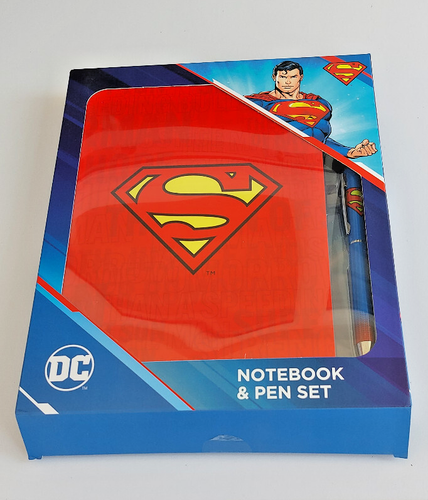 DC SUPERMAN RED NOTEBOOK and PEN SET A5 BLUE BARREL PEN BLACK INK LOGO