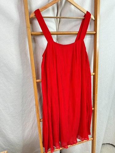 Zara Dress Womens Large Red Sleeveless Pleated Knee Length A-Line - Picture 2 of 9