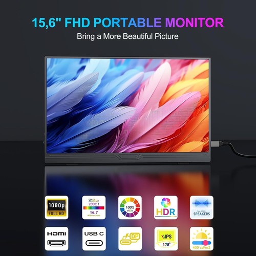 COOLHOOD Moniteur Portable, 15,6 Pouces 1080P FHD IPS Deuxième Moniteur Externe - NEUF - Photo 2/8