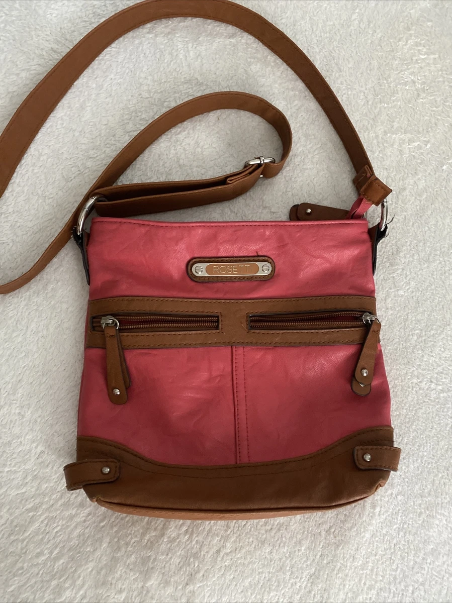 Rosetti Crossbody Purse Handbag Pink and Brown Multiple Pockets