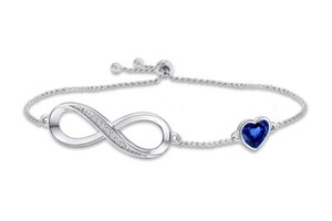 Authentic Simulated Blue Sapphire Heart Symbol Charm Bracelet in 14K Gold Plated Silver