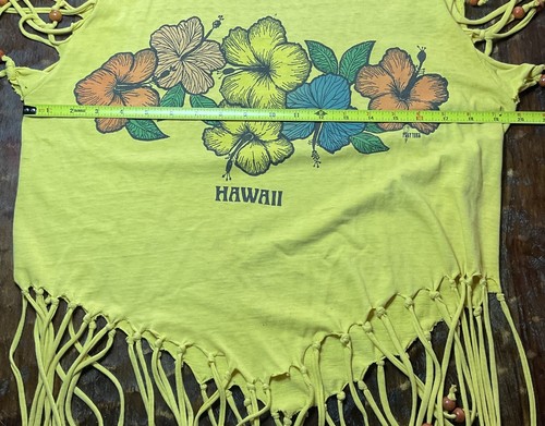 Vintage 1980s Radical Sunny Yellow Hawaiian Flower Top Bead Fringe Size Small - Picture 6 of 9
