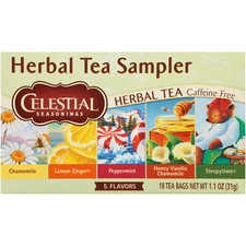 Celestial Seasonings Herbal Tea Sampler, Caffeine-Free Herbal Tea Bags (18 Count