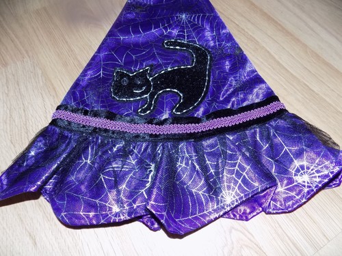 Child One Size Fits Most Royal Purple Witch Costume Hat Black Cat Silver Webs - Picture 2 of 4