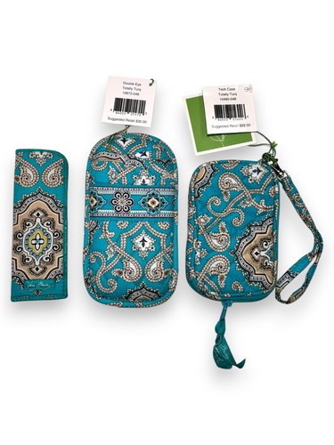 NEW Vera Bradley Totally Turq Set Pleated Tote Purse Sunglass Tech Case Travel - Picture 8 of 12
