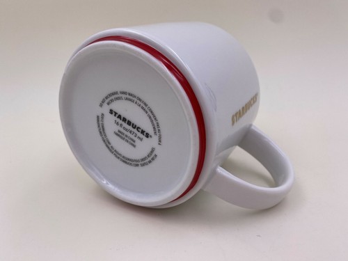 Starbucks White Coffee Mug 2012 Red Stripe Gold Logo 16 Oz EUC Stackable - Picture 3 of 9