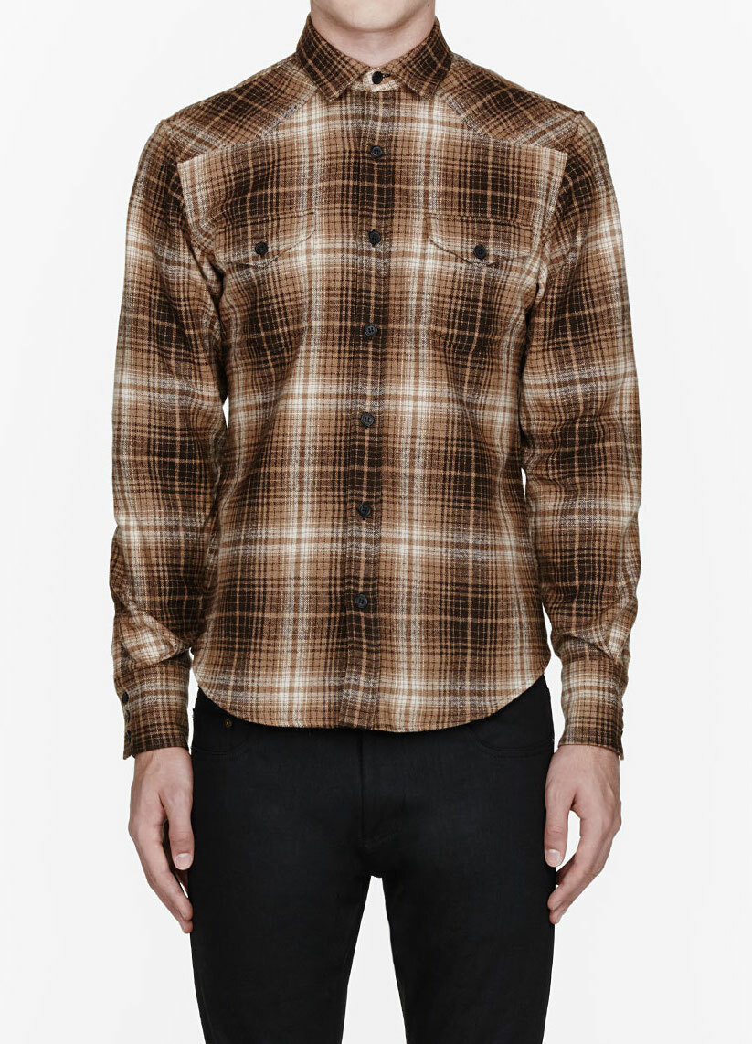 FW13 Saint Laurent Paris Brown & Tan Wool Flannel Hedi FW13 Saint Laurent Paris Brown & Tan Wool Flannel Hedi