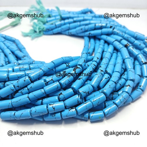 Tube Smooth 6X12 To 15X7 mm Beads Blue Synthetic Turquoise Gemstone Strands 18" - Picture 3 of 11