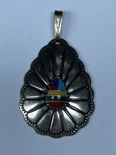 Vintage WM Co Wheeler Manufacturing Sterling & Multi Color Turquoise Pendant