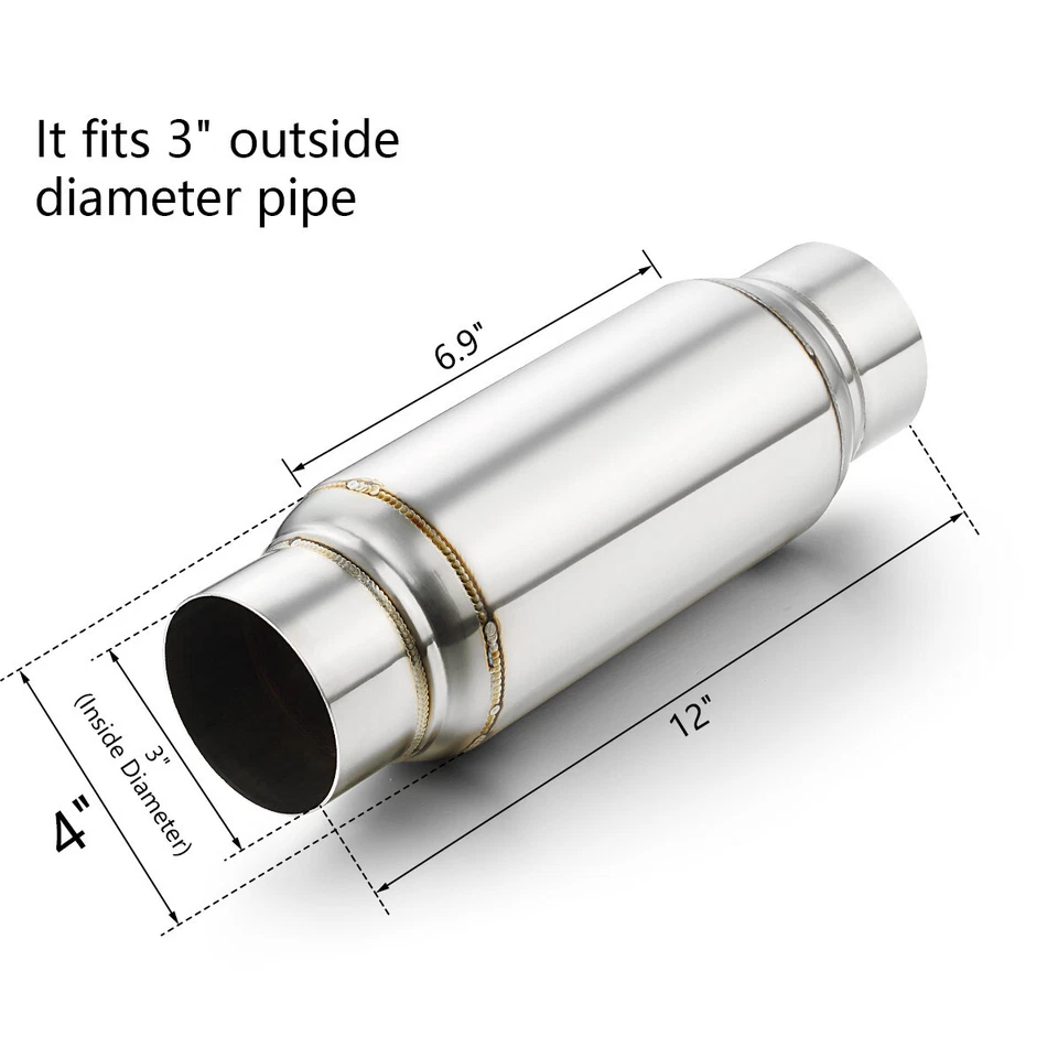 Universal Exhaust Muffler Resonator 3" Inlet / Outlet Single Stainless Steel - Image 2 of 4