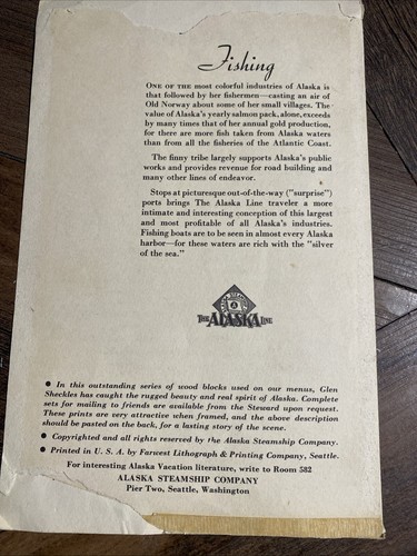 Vtg Sunday June 2 1935 S.S. Yukon Alaska Ships Menu Cover Art Glenn Sheckels - Picture 3 of 3