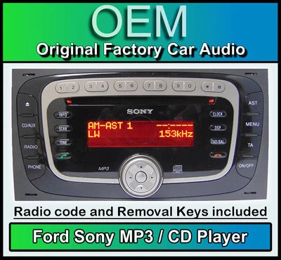 Ford Sony CD Mp3 Player Galaxy Radio de Coche Con Código y Extracción Llaves - Imagen 1 de 4