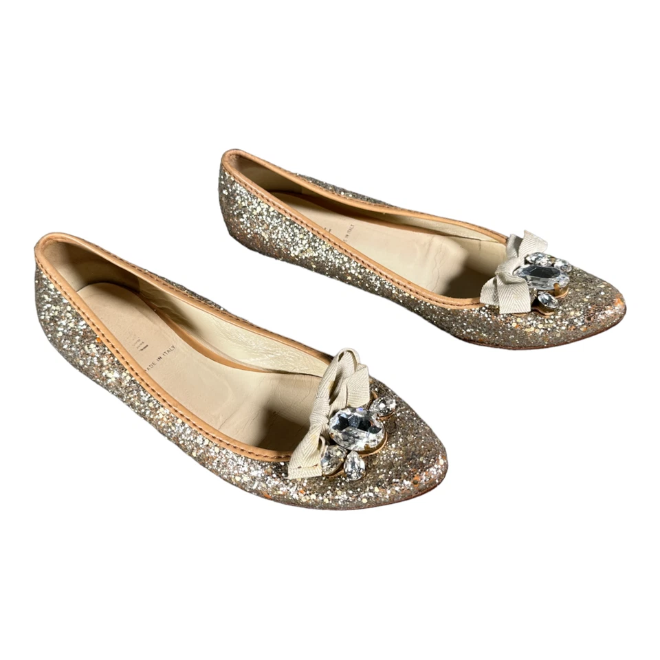 Miu Miu Flats 6 Mujer Plateado/Dorado Prada Brillo Ballet Sin Cordones Punta Foto 3 de 4