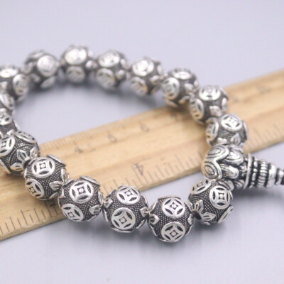 Real Pure 999 Silver Bracelet For Men 12mm Coin Ball Buddha