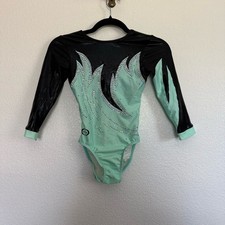 Ozone Mint Rhinestone Dance Competition Leotard 3/4 Sleeve AXS Adult XS