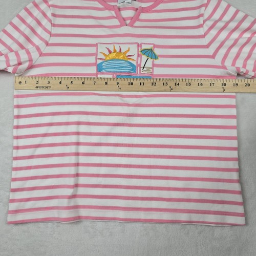 Breckenridge Petite Women's Medium Pink Striped Beach Embroidered 2 Piece Set - Picture 5 of 16