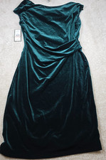 Jessica Howard Missy Dress Womens 12 Green Velvet Cowl Neck Ruched Bodycon NWT