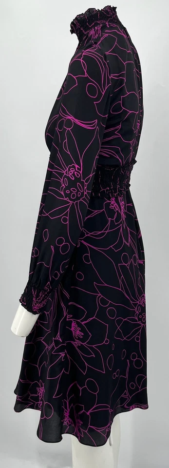 Vestido Akris Punto 'Sashiko' Estampado Floral Manga Larga Seda Calado en Negro talla 2 Foto 3 de 4