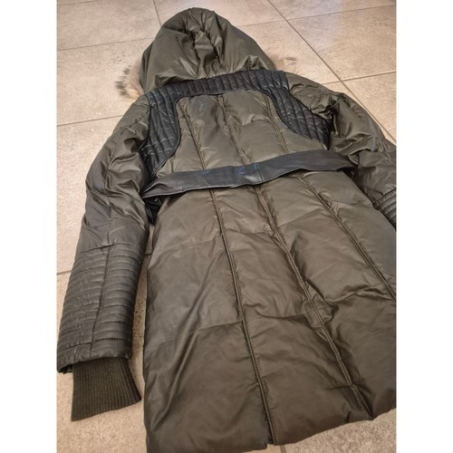 Rudsak Sophie Belted Puffer Coat Geniune Fur-Trim Hood - Khaki/Olive Women Small - Picture 18 of 19